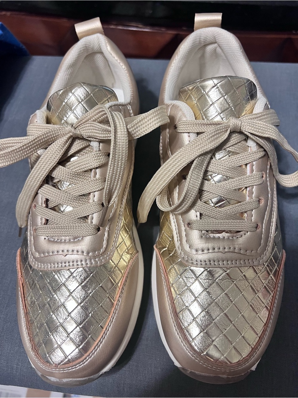 Metallic Gold Quilted Fashion Sneakers - Best Fit Size 8